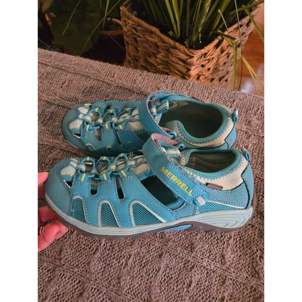 MERRELL Hydro H2O Hiker Kids Blue Teal Leather Mesh Water Sandals Size 5W